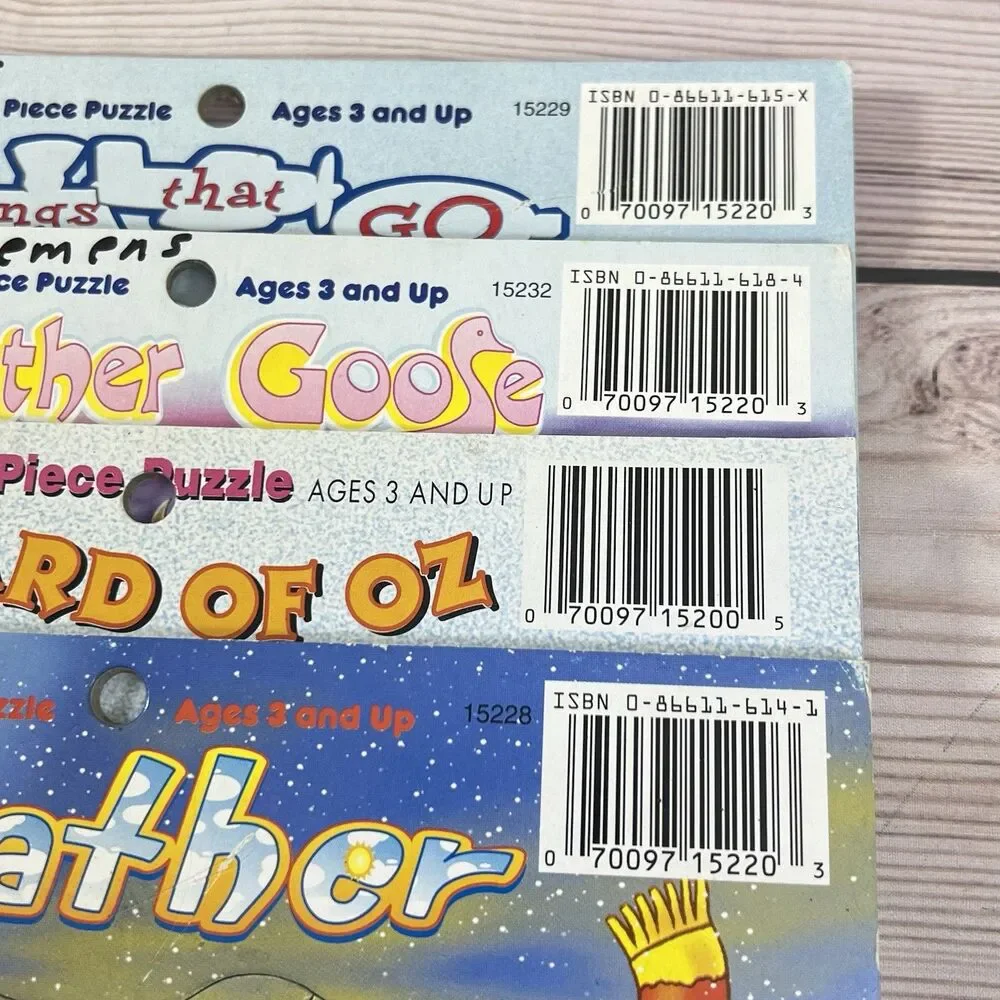 VTG 90s Playmore Kids Tray Puzzle Lot of 4 Wizard Oz Mother Goose Weather 12 Pcs